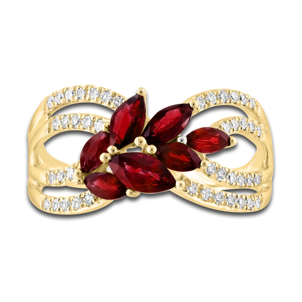 LALI Jewels Natural Ruby Flower Ring 1/5 ct t Diamonds 14K Yellow Gold 6R2kvHgT