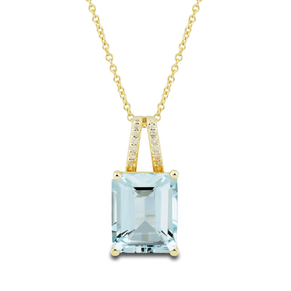 Natural Aquamarine Ring, Earring & Necklace Set 1/5 ct tw Diamonds 10K Yellow Gold 6SDktYAE