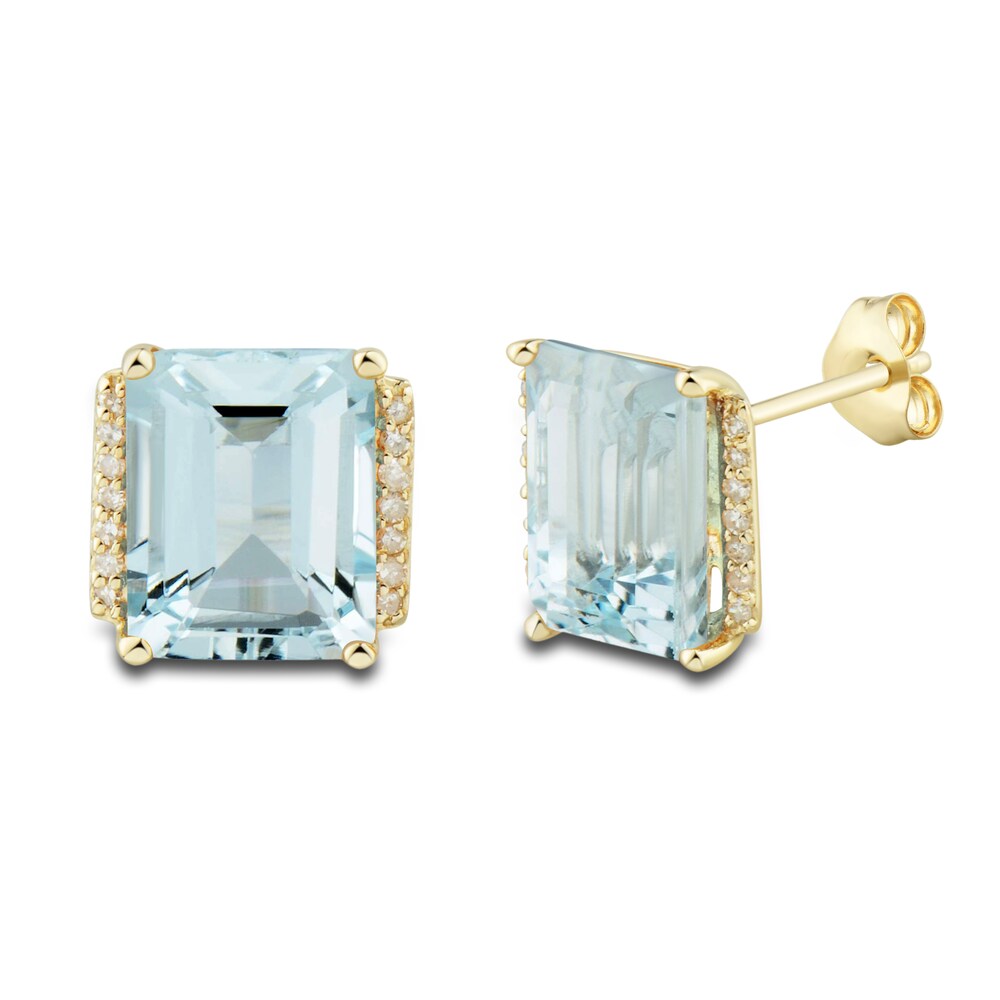 Natural Aquamarine Ring, Earring & Necklace Set 1/5 ct tw Diamonds 10K Yellow Gold 6SDktYAE