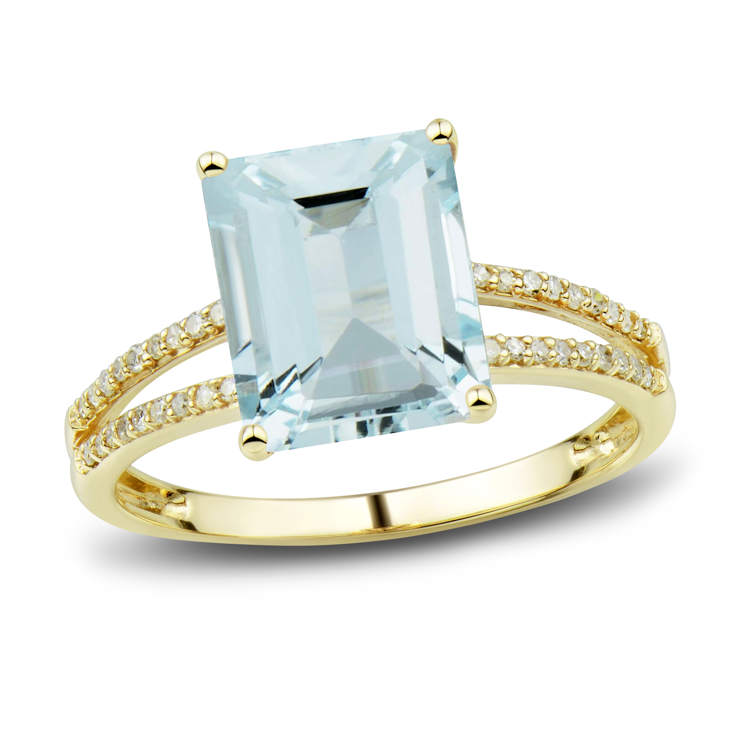 Natural Aquamarine Ring, Earring & Necklace Set 1/5 ct tw Diamonds 10K Yellow Gold 6SDktYAE