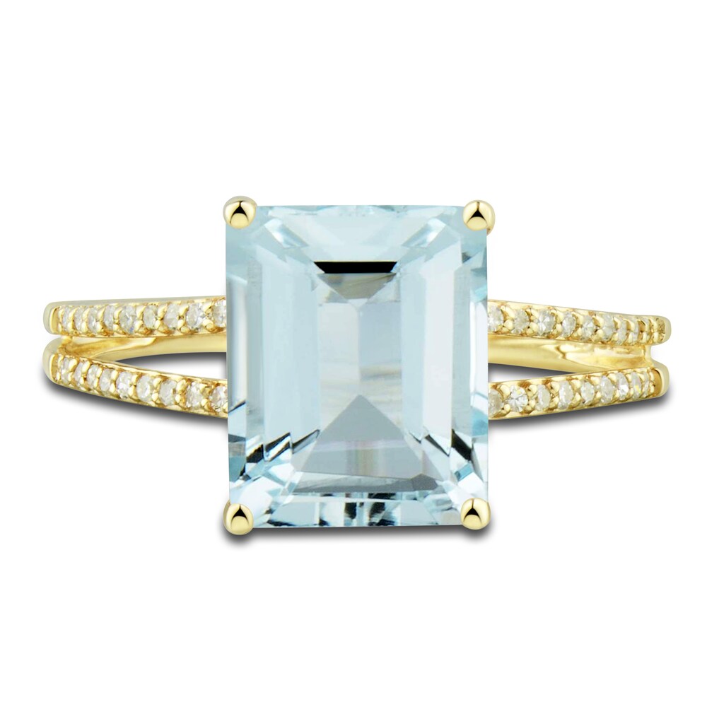 Natural Aquamarine Ring, Earring & Necklace Set 1/5 ct tw Diamonds 10K Yellow Gold 6SDktYAE