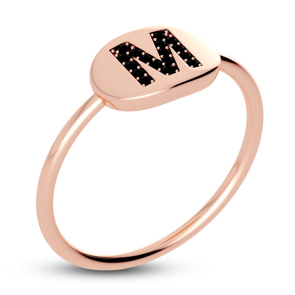 Juliette Maison Black Diamond Initial Oval Signet Ring 1/6 ct tw Round 10K Rose Gold 6fB4Y9HR