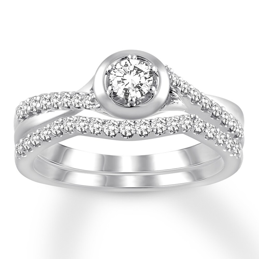 Diamond Bridal Set 1/2 ct tw Round-cut 14K White Gold 6kJDLPd4