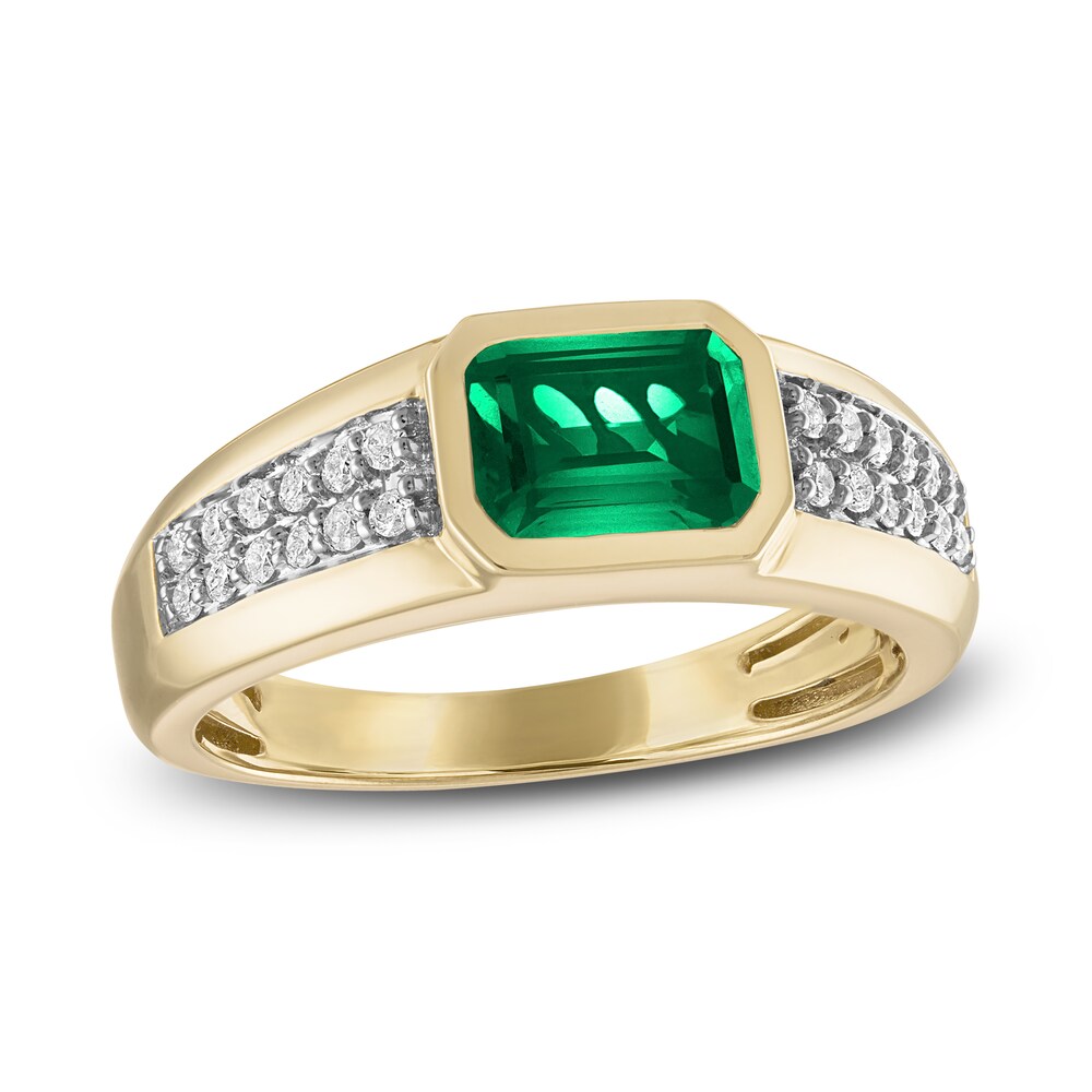 1933 by Esquire Men's Lab-Created Emerald Ring 1/5 ct tw Diamonds 10K Yellow Gold 73M696tu