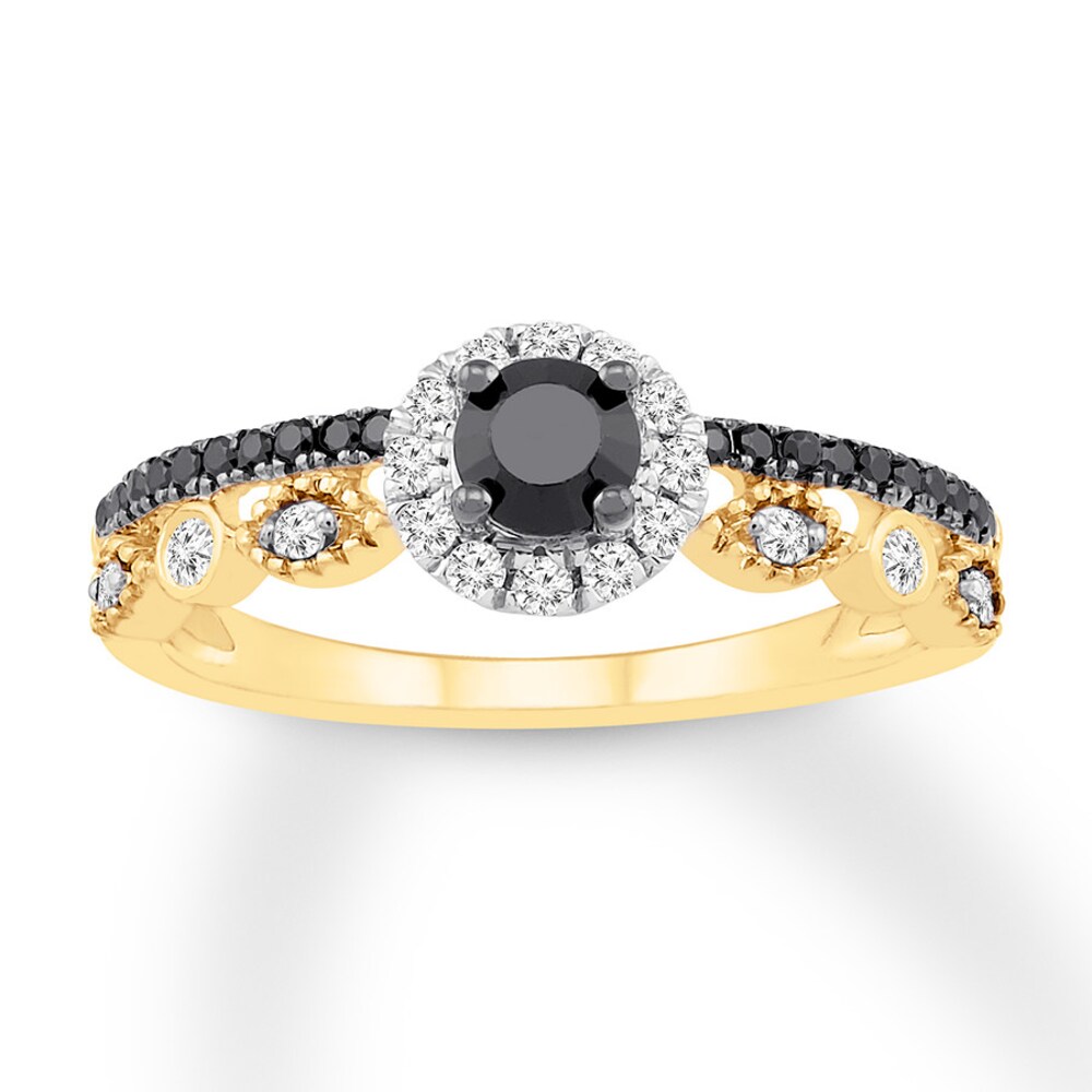 Black/White Diamond Promise Ring 1/2 ct tw 10K Yellow Gold 7TeQIVfz [7TeQIVfz]