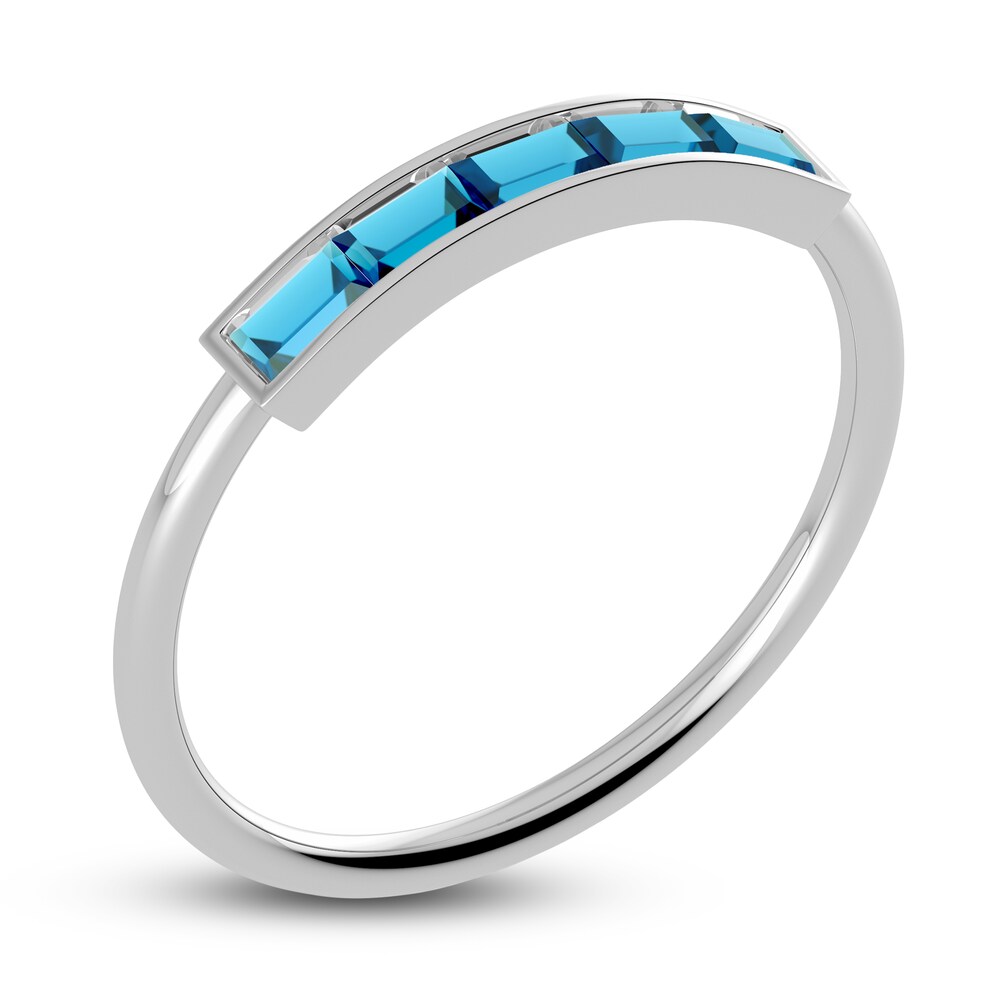 Juliette Maison Natural Blue Zircon Baguette Bar Ring 10K White Gold 7aQu5TOt