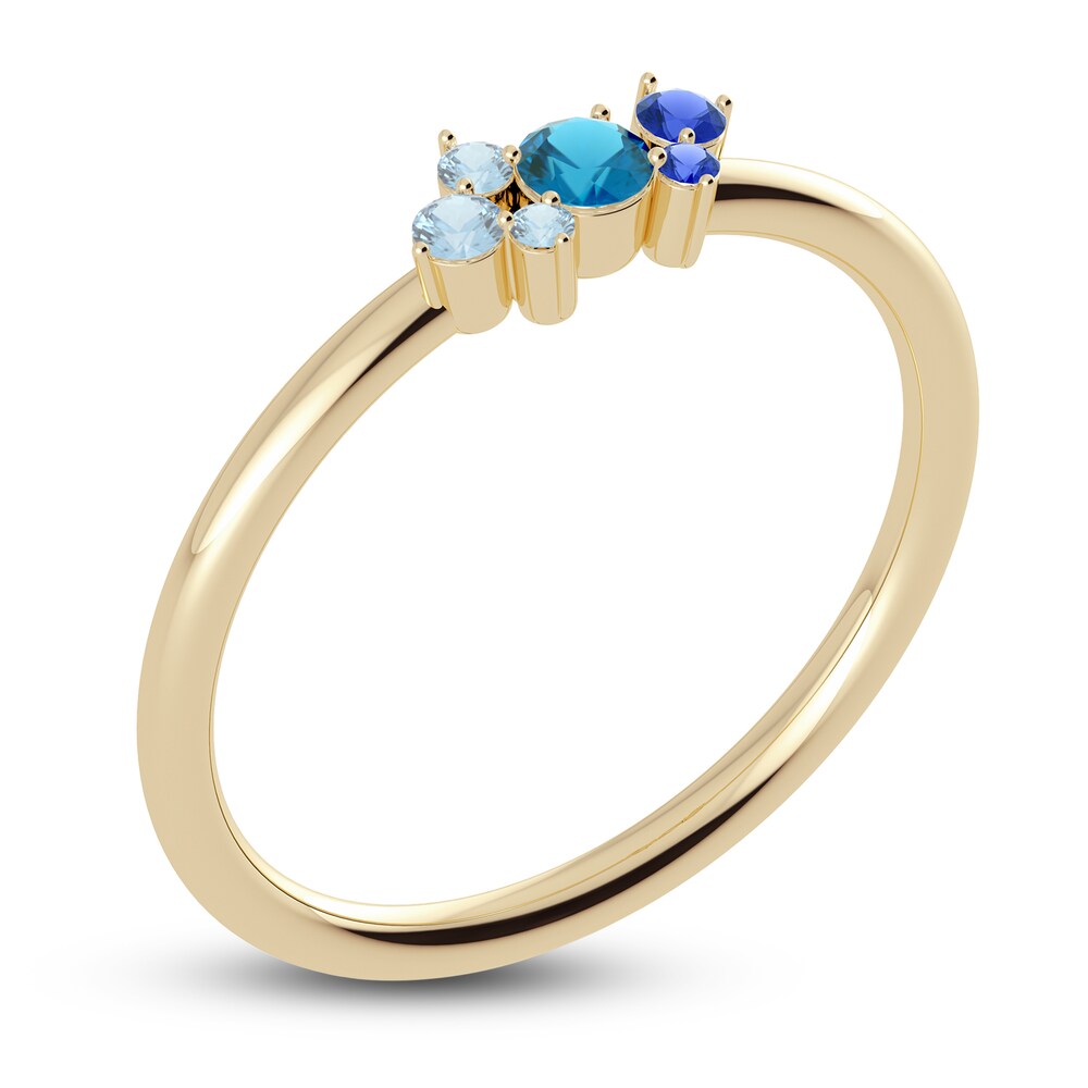 Juliette Maison Natural Aquamarine, Blue Zircon. Blue Sapphire Constellation Ring 10K Yellow Gold 7bhQezkn