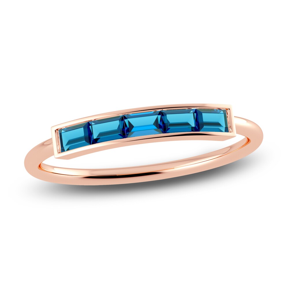Juliette Maison Natural Blue Zircon Baguette Bar Ring 10K Rose Gold 7c60Be8x [7c60Be8x]