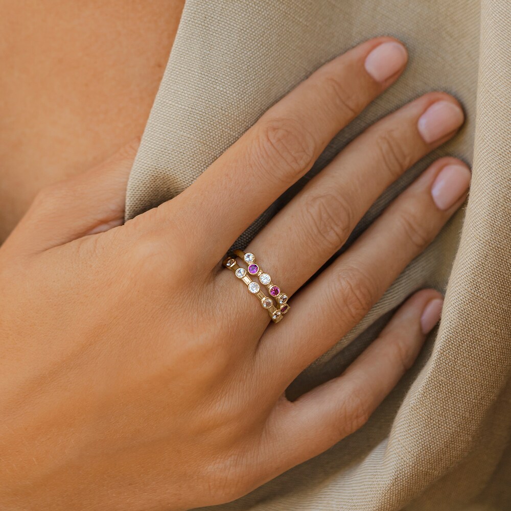 Juliette Maison Natural Pink Tourmaline & Natural White Sapphire Ring 10K Yellow Gold 7pmKly8a