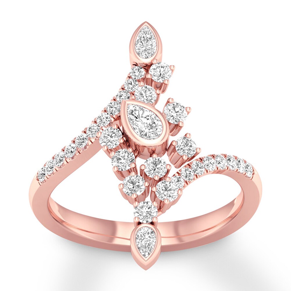 Diamond Ring 5/8 ct tw Pear-shaped/Round 14K Rose Gold 7ubKiG1X
