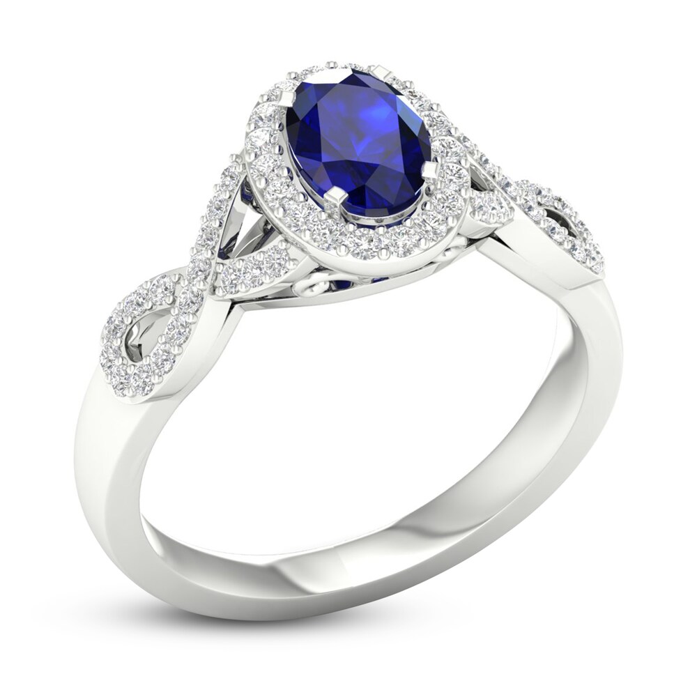 Lab-Created Blue Sapphire & Lab-Created White Sapphire Ring 10K White Gold 8ICWZ3WD