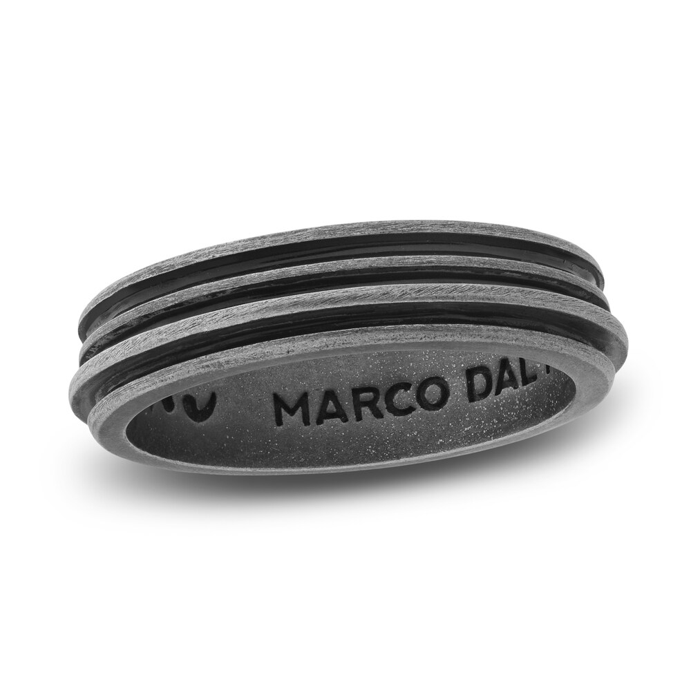 Marco Dal Maso Men\'s Acies Thin Ring Black Enamel Sterling Silver 8SgbL3lG [8SgbL3lG]