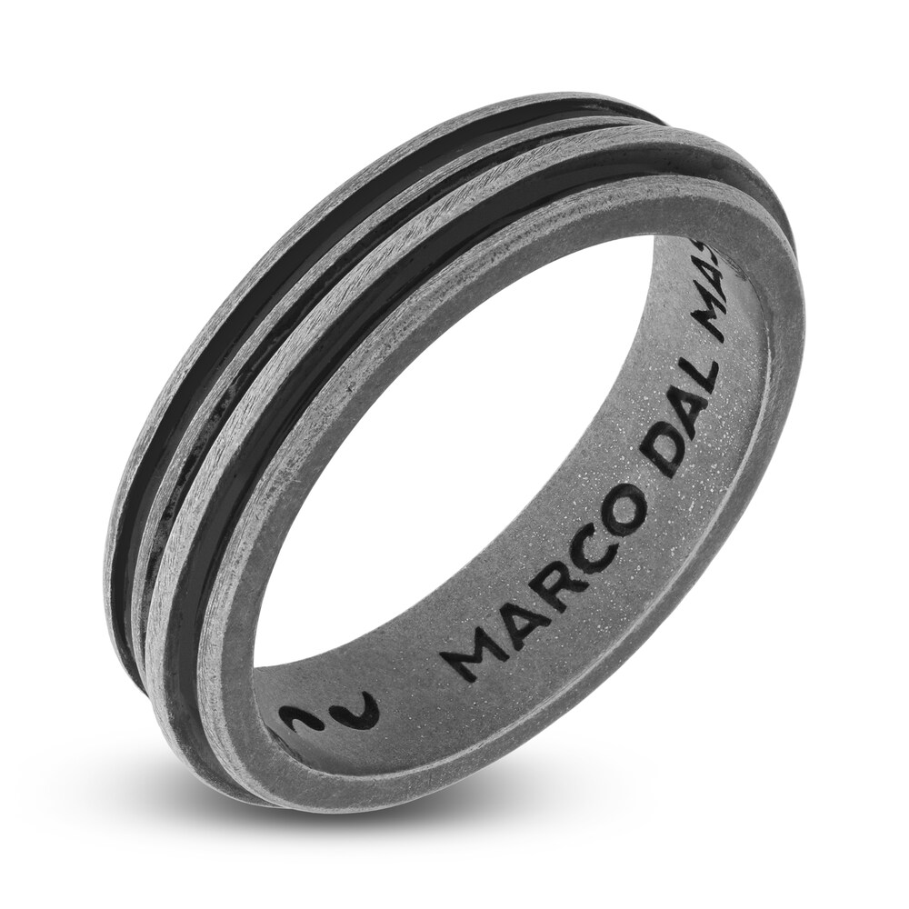 Marco Dal Maso Men\'s Acies Thin Ring Black Enamel Sterling Silver 8SgbL3lG