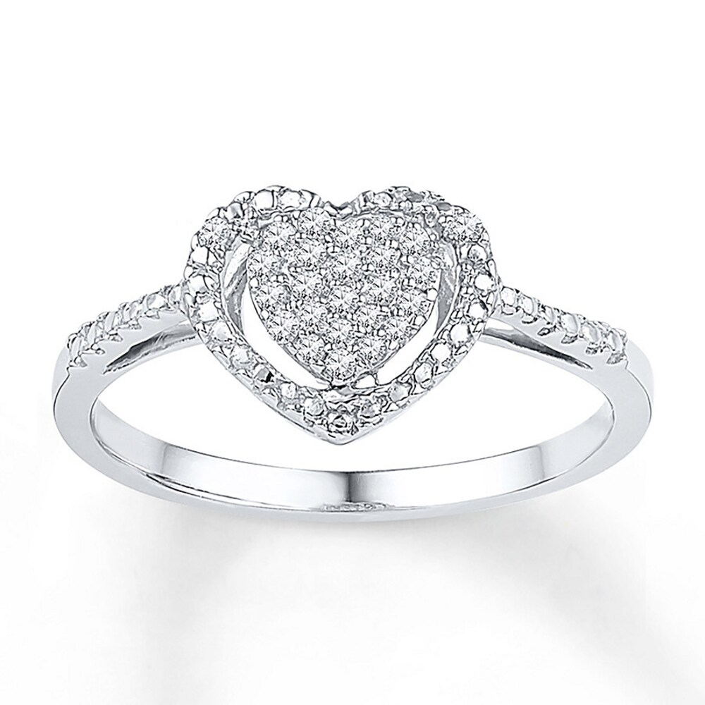 Diamond Heart Ring 1/8 ct tw Round-cut 10K White Gold 8Yh4RAIm