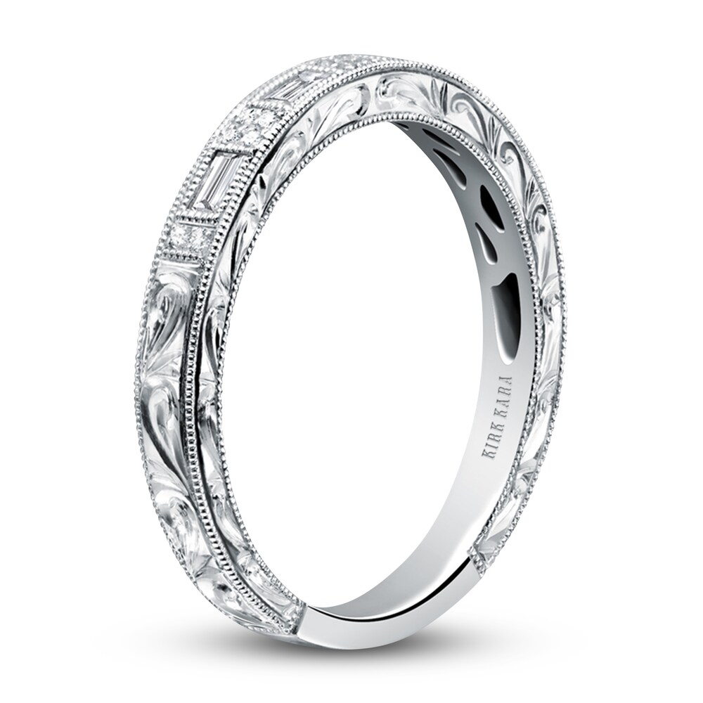 Kirk Kara Engraved Diamond Wedding Band 1/8 ct tw Baguette/Round 14K White Gold 8c4ht9fd