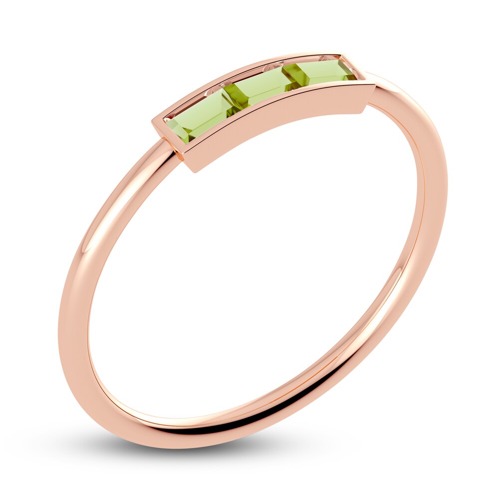 Juliette Maison Natural Peridot Baguette Bar Ring 10K Rose Gold 8g5uNbna