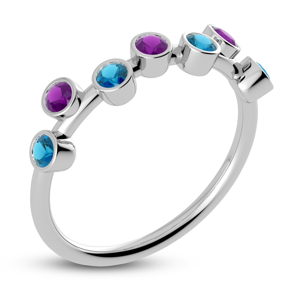 Juliette Maison Natural Amethyst & Natural Blue Zircon Ring 10K White Gold 95O1oIZL