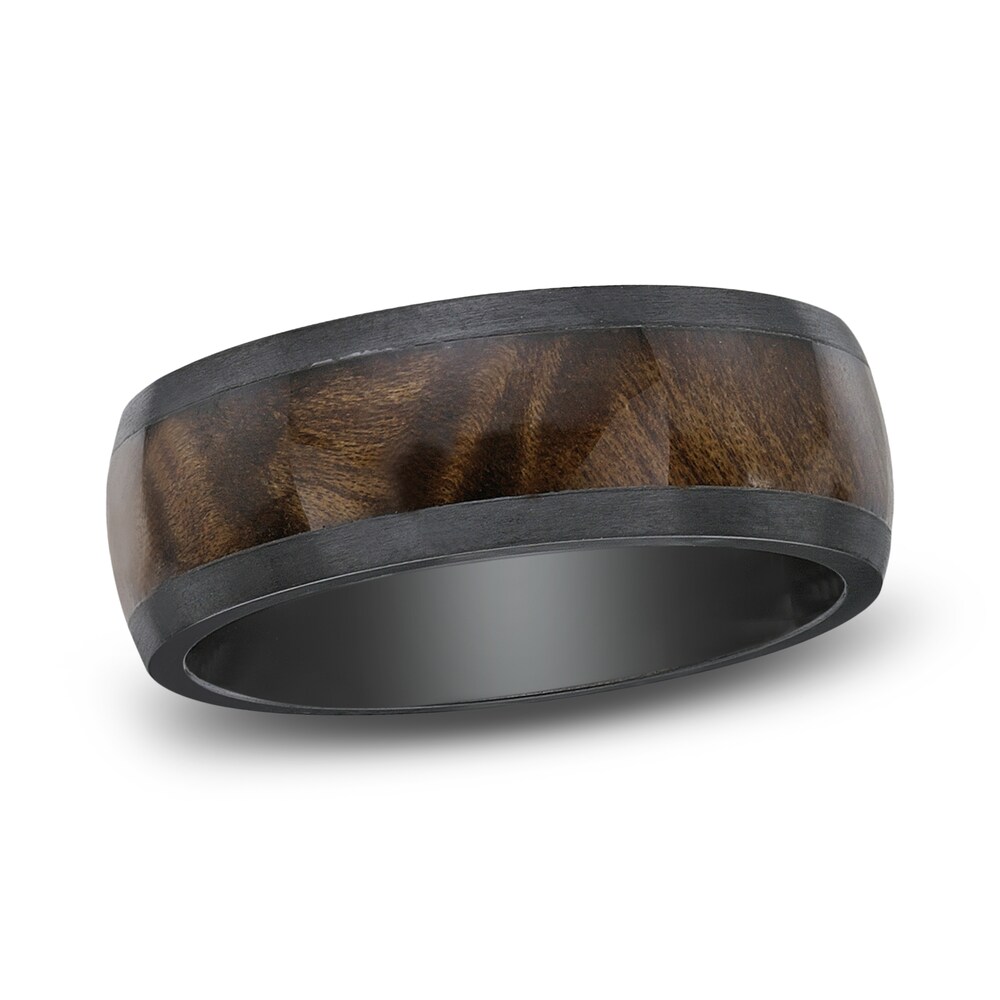 Men\'s Wood Inlay Wedding Band Black Zirconium 8.0mm 99jTsrgI