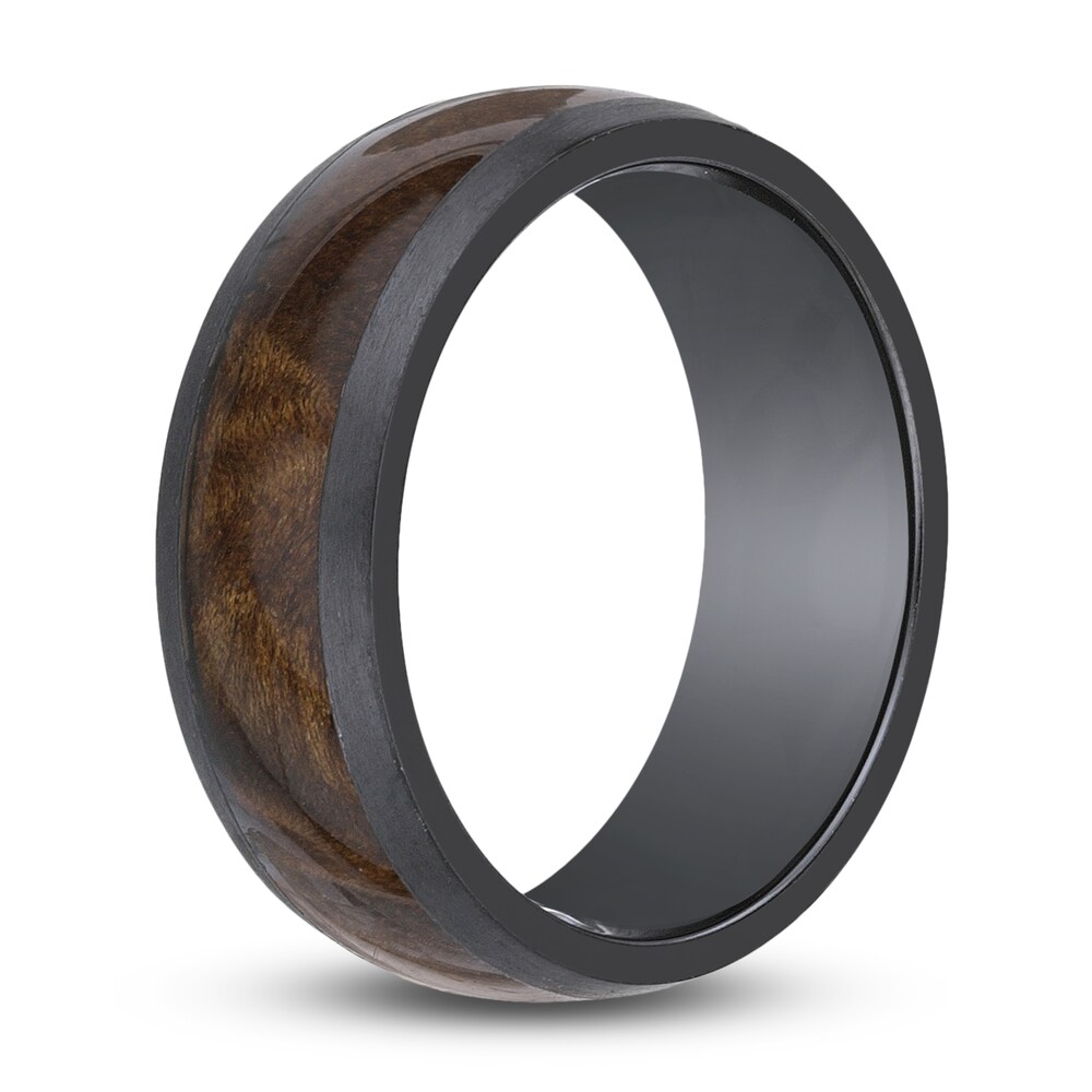 Men\'s Wood Inlay Wedding Band Black Zirconium 8.0mm 99jTsrgI