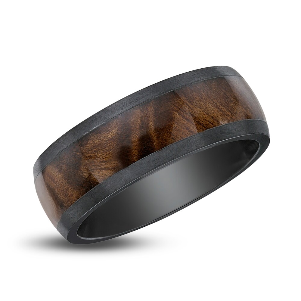 Men\'s Wood Inlay Wedding Band Black Zirconium 8.0mm 99jTsrgI