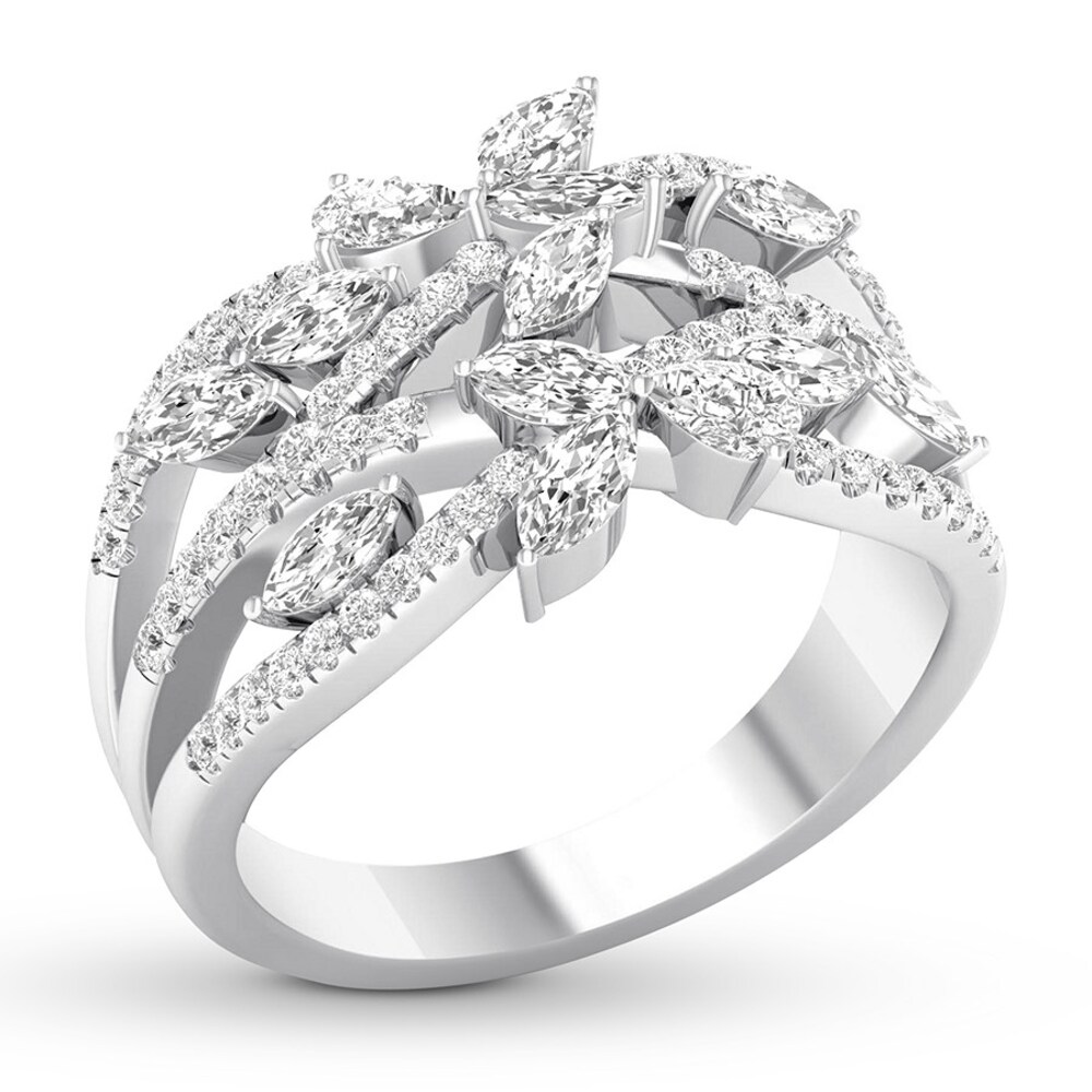 Diamond Ring 1-1/4 carats tw Round/Marquise/Pear-shaped 14K White Gold 9CoPgjPN