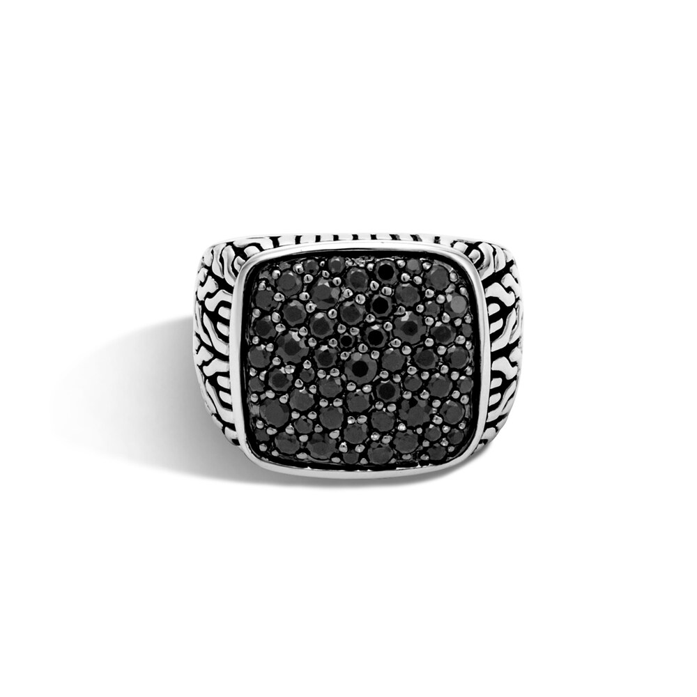 John Hardy Men\'s Classic Chain Signet Ring Black Sapphire Sterling Silver 9GNet814