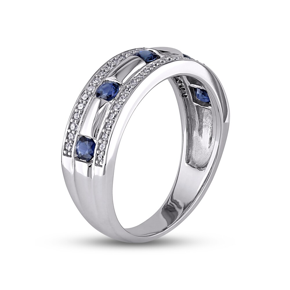 Men\'s Natural Sapphire Wedding Band 1/4 ct tw Diamonds 10K White Gold 9PbCLCRG