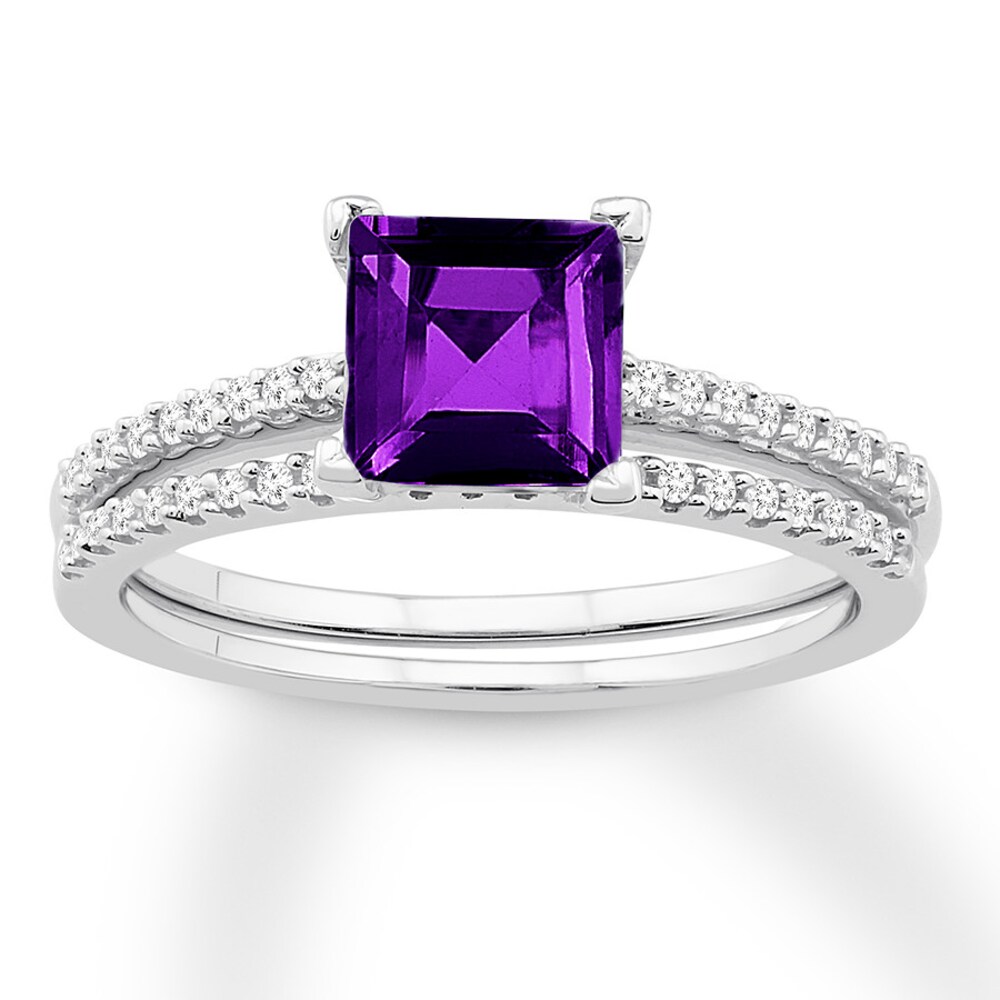 Amethyst Bridal Set 1/5 ct tw Diamonds 14K White Gold 9TtdWRav [9TtdWRav]