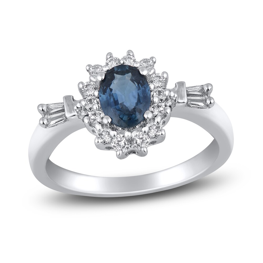 Natural Blue Sapphire Ring 1/3 ct tw Diamonds 14K White Gold 9heElsE6 [9heElsE6]