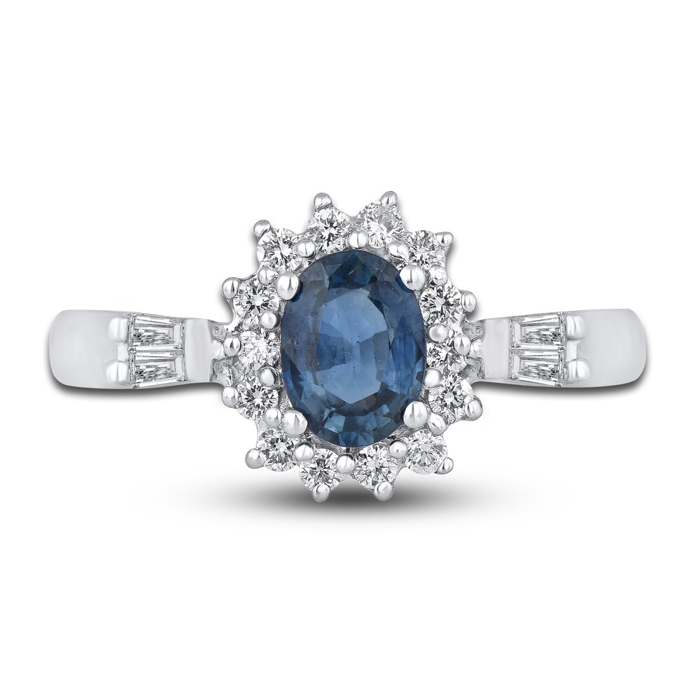 Natural Blue Sapphire Ring 1/3 ct tw Diamonds 14K White Gold 9heElsE6