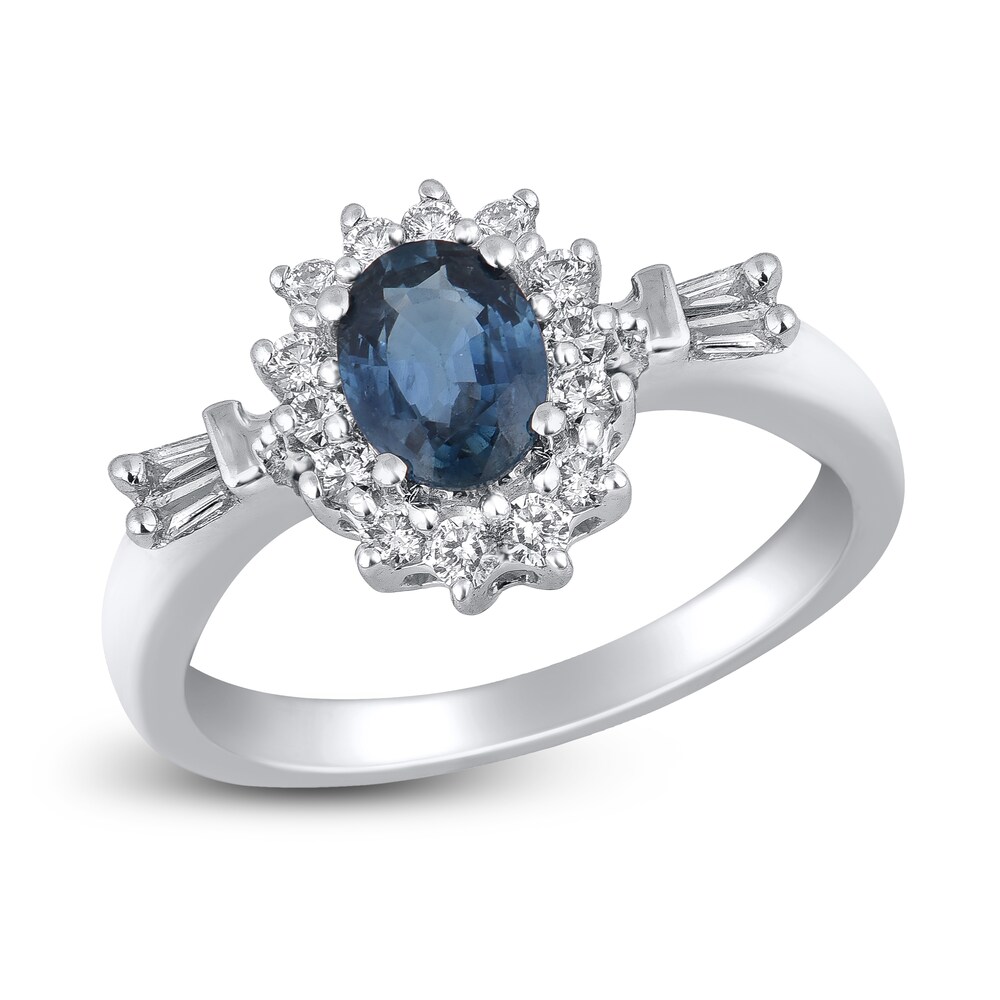 Natural Blue Sapphire Ring 1/3 ct tw Diamonds 14K White Gold 9heElsE6