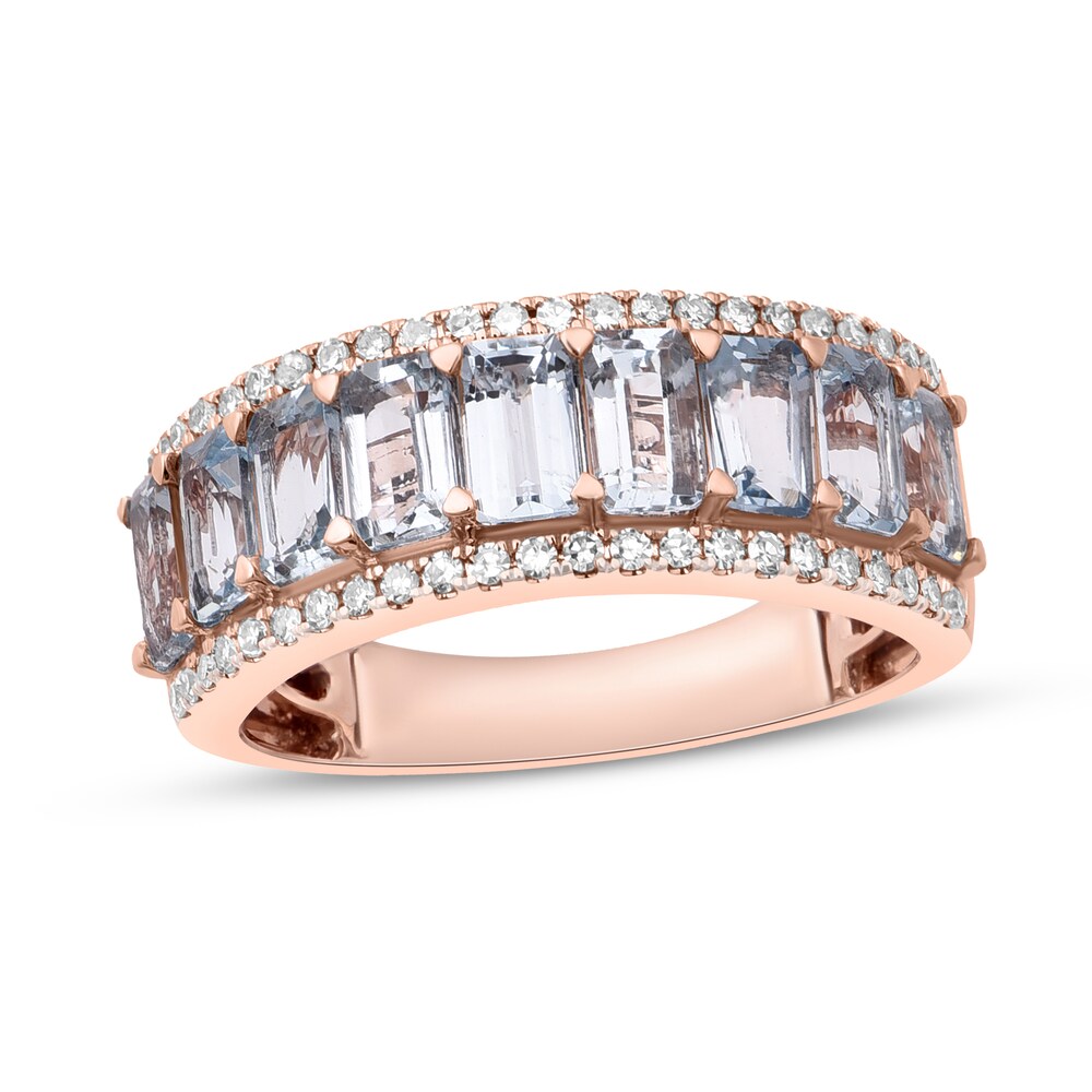 Natural Aquamarine Anniversary Ring 1/5 ct tw Diamonds 14K Rose Gold 9qphAAHk [9qphAAHk]