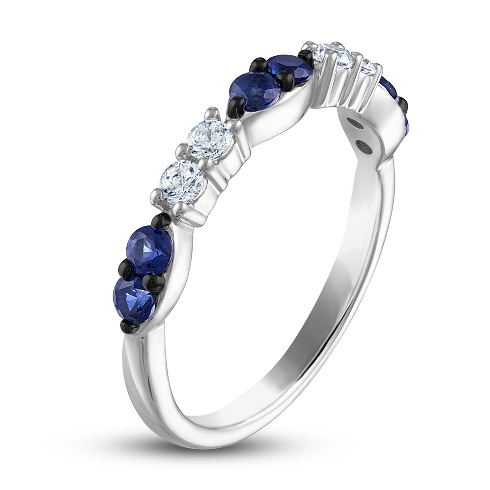 Vera Wang WISH Natural Blue Sapphire Band 1/6 ct tw Diamonds 10K White Gold 9uCaRIFY