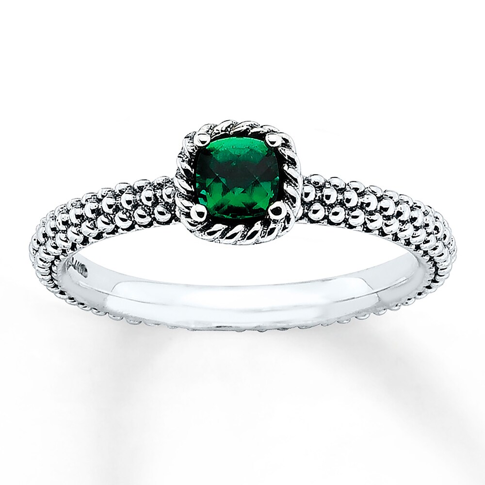 Stackable Ring Lab-Created Emerald Sterling Silver A4E9xGla