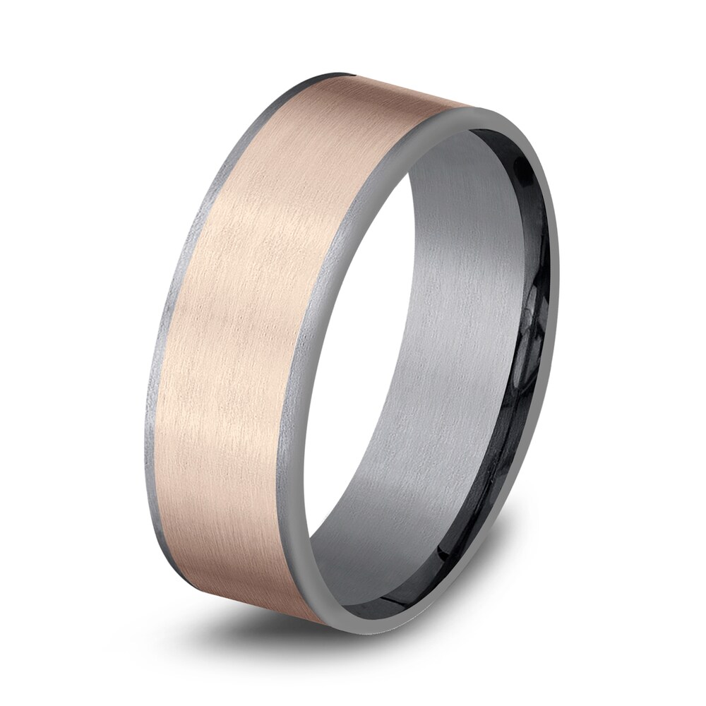 Men\'s Satin Wedding Band 14K Rose Gold/Tantalum 7.5mm AHltNsTP