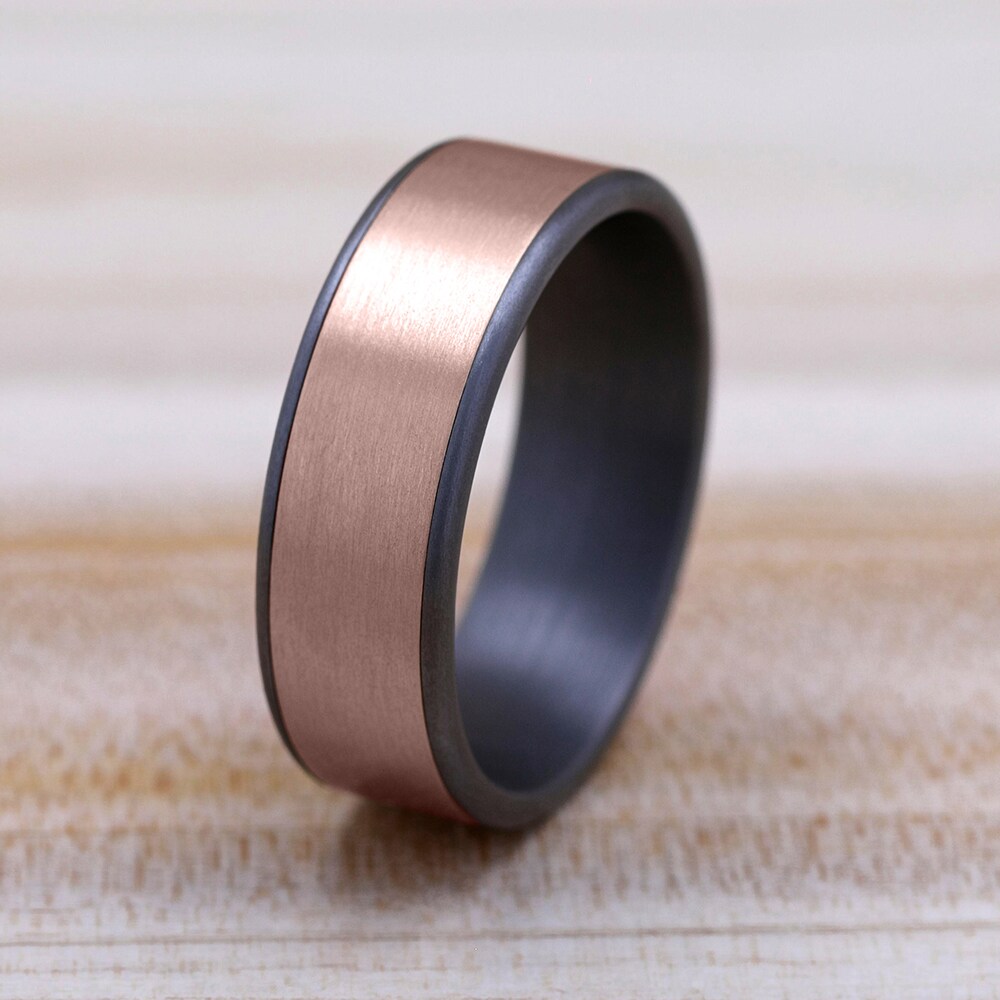 Men\'s Satin Wedding Band 14K Rose Gold/Tantalum 7.5mm AHltNsTP