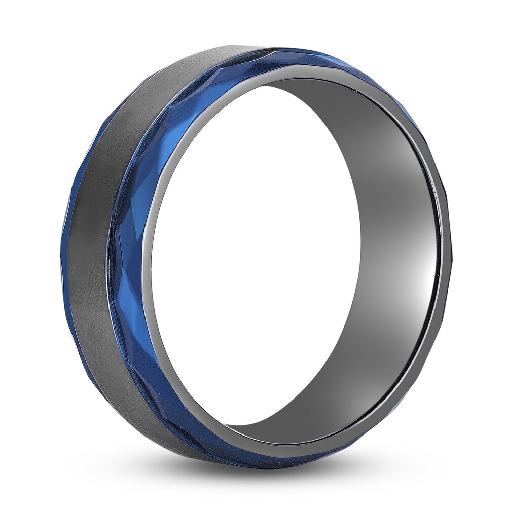 Men\'s Wedding Band Black Zirconium/Blue Ion-Plating 8.0mm AMVhBMnj