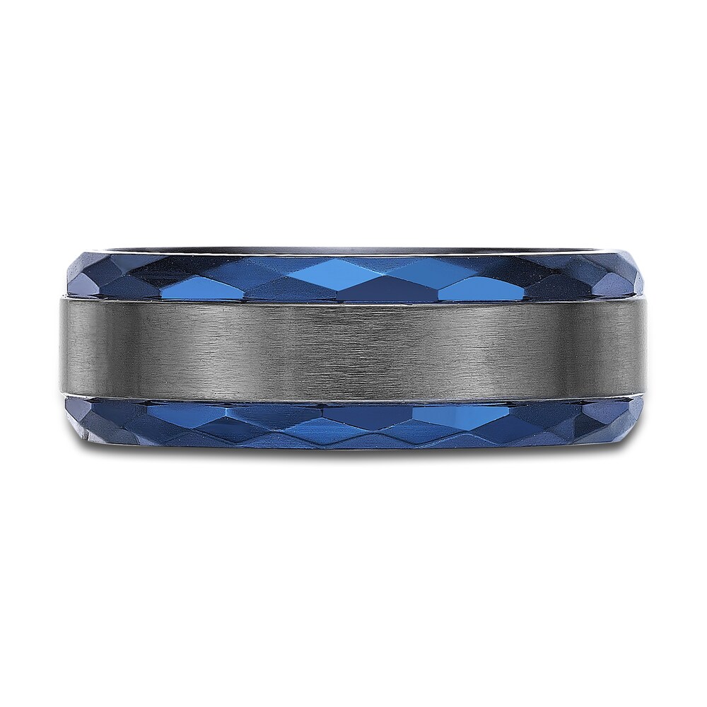 Men\'s Wedding Band Black Zirconium/Blue Ion-Plating 8.0mm AMVhBMnj