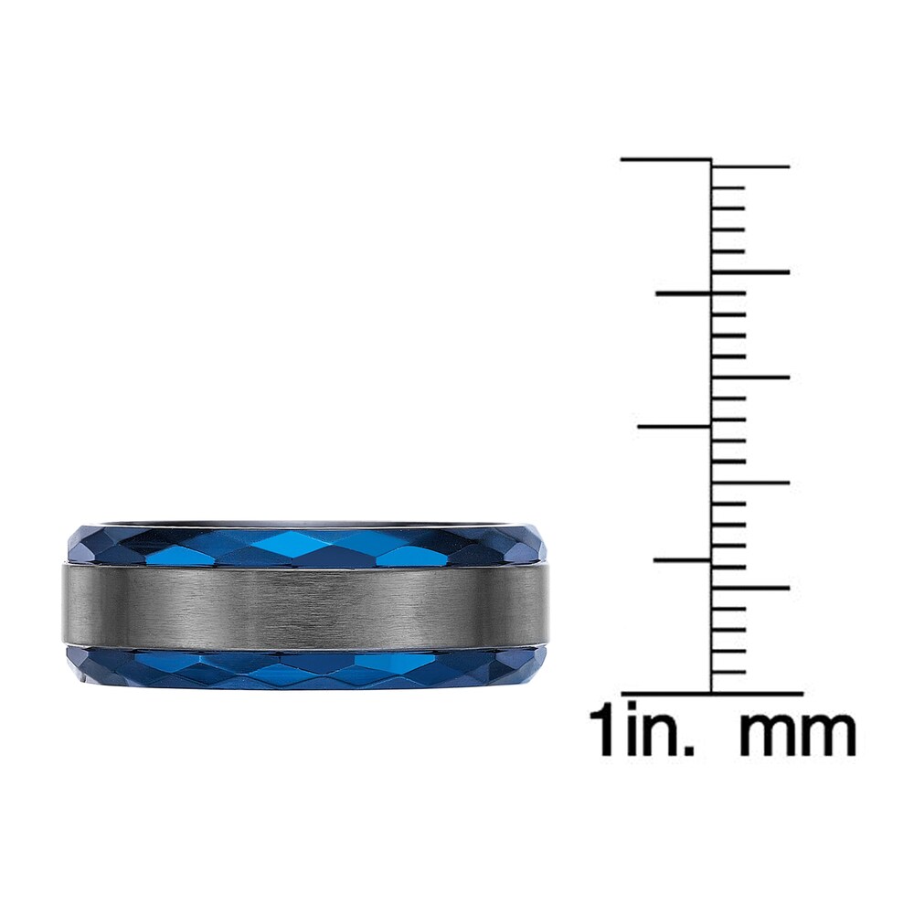 Men\'s Wedding Band Black Zirconium/Blue Ion-Plating 8.0mm AMVhBMnj