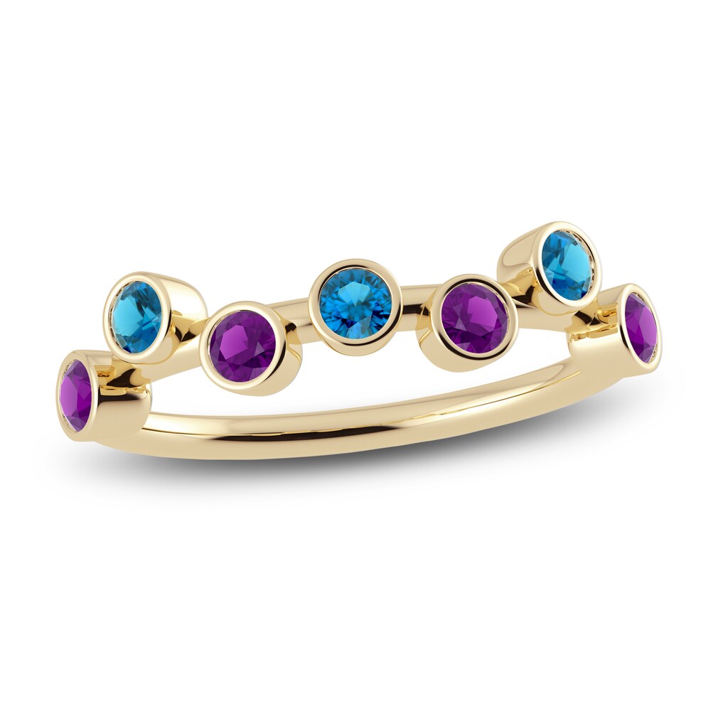 Juliette Maison Natural Blue Zircon & Natural Amethyst Ring 10K Yellow Gold B284UOLk