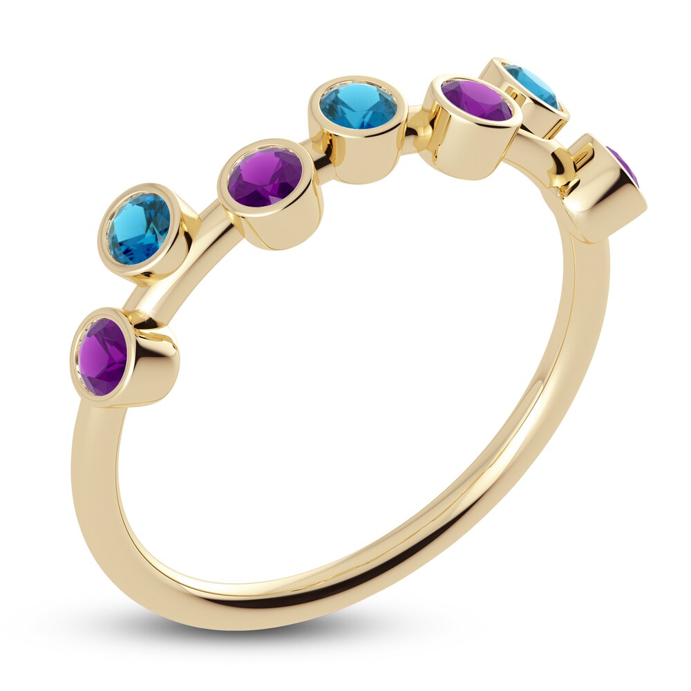 Juliette Maison Natural Blue Zircon & Natural Amethyst Ring 10K Yellow Gold B284UOLk