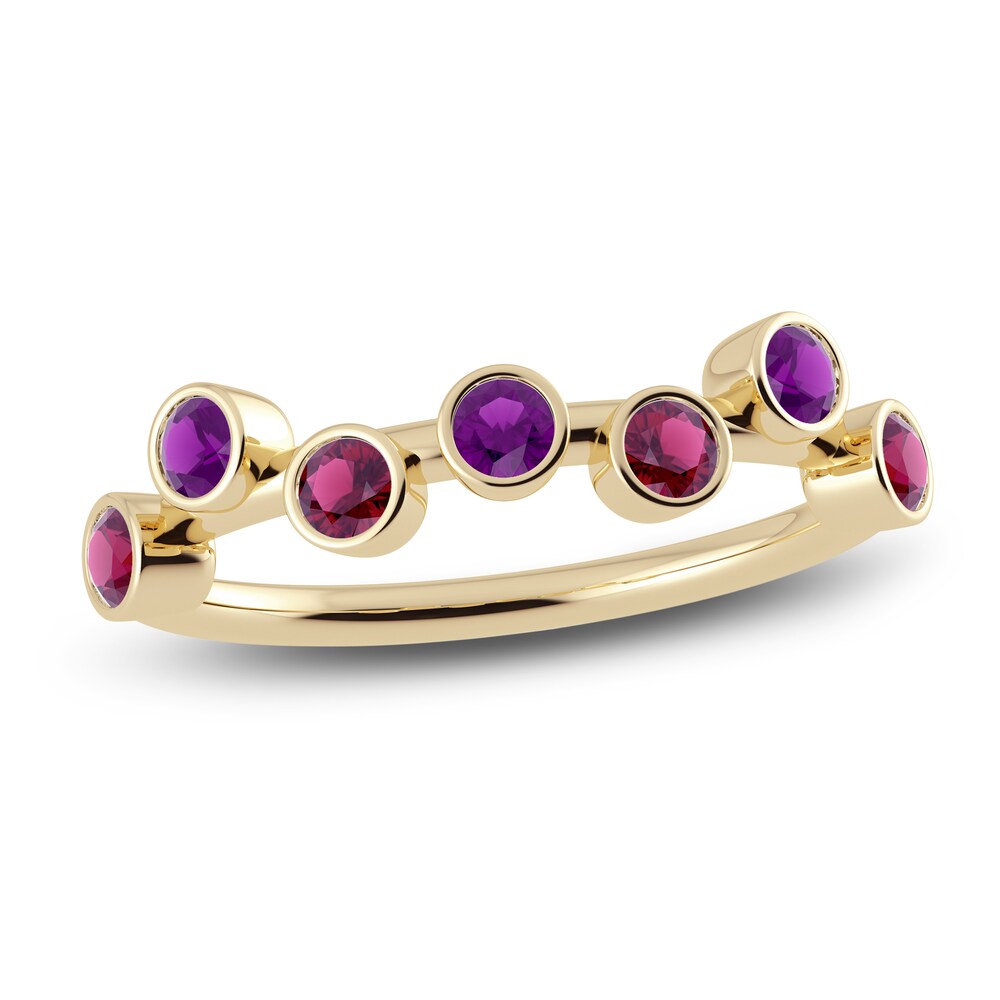 Juliette Maison Natural Amethyst & Natural Rhodolite Garnet Ring 10K Yellow Gold B8AryAOI