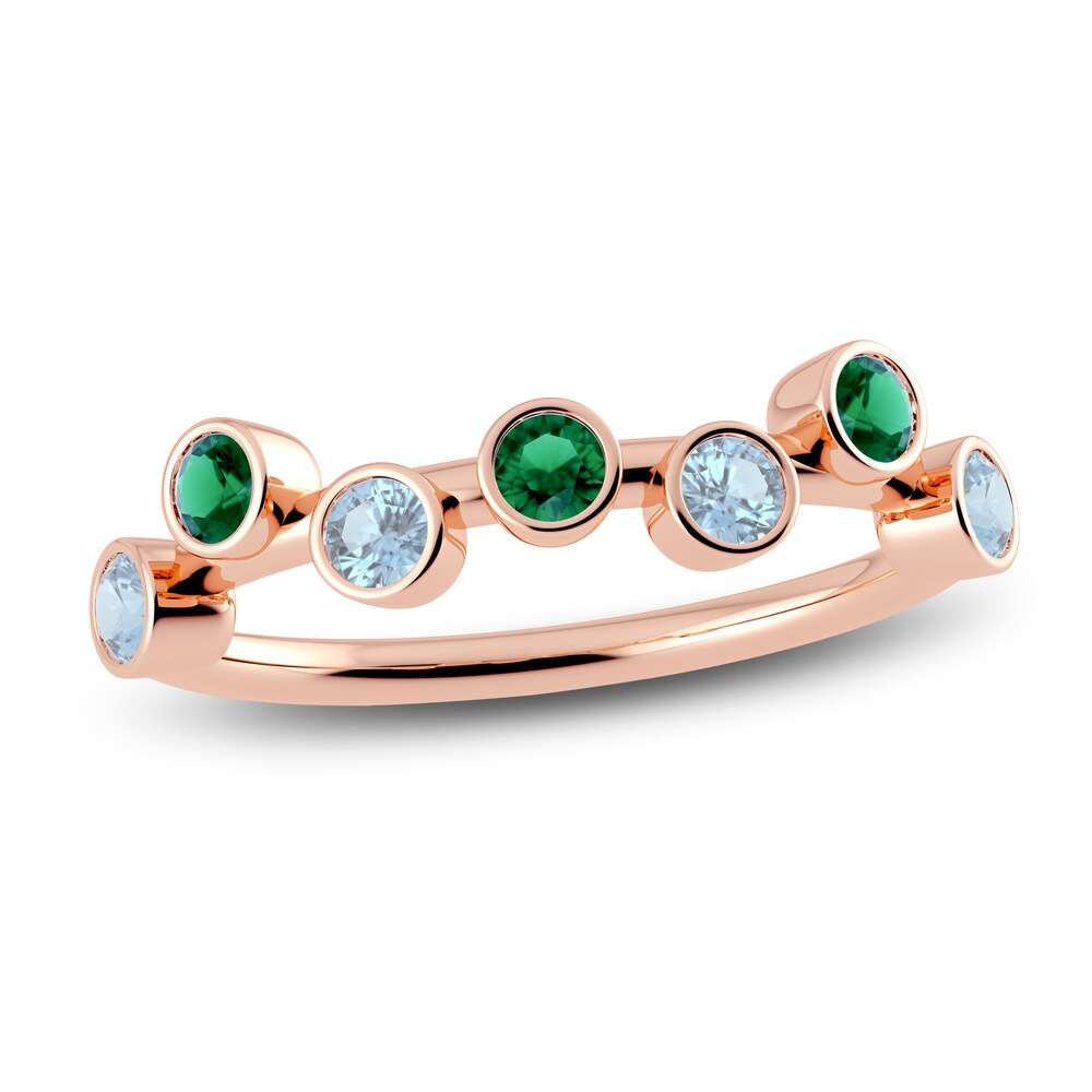 Juliette Maison Natural Aquamarine & Natural Emerald Ring 10K Rose Gold B8zurj2x