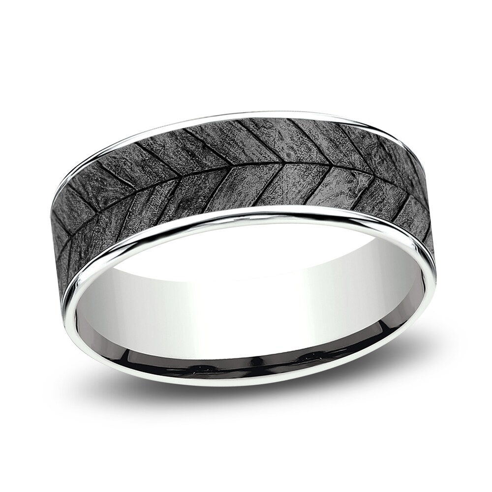 Chevron Wedding Band Tantalum/14K White Gold 7.5mm BDdpVYf2