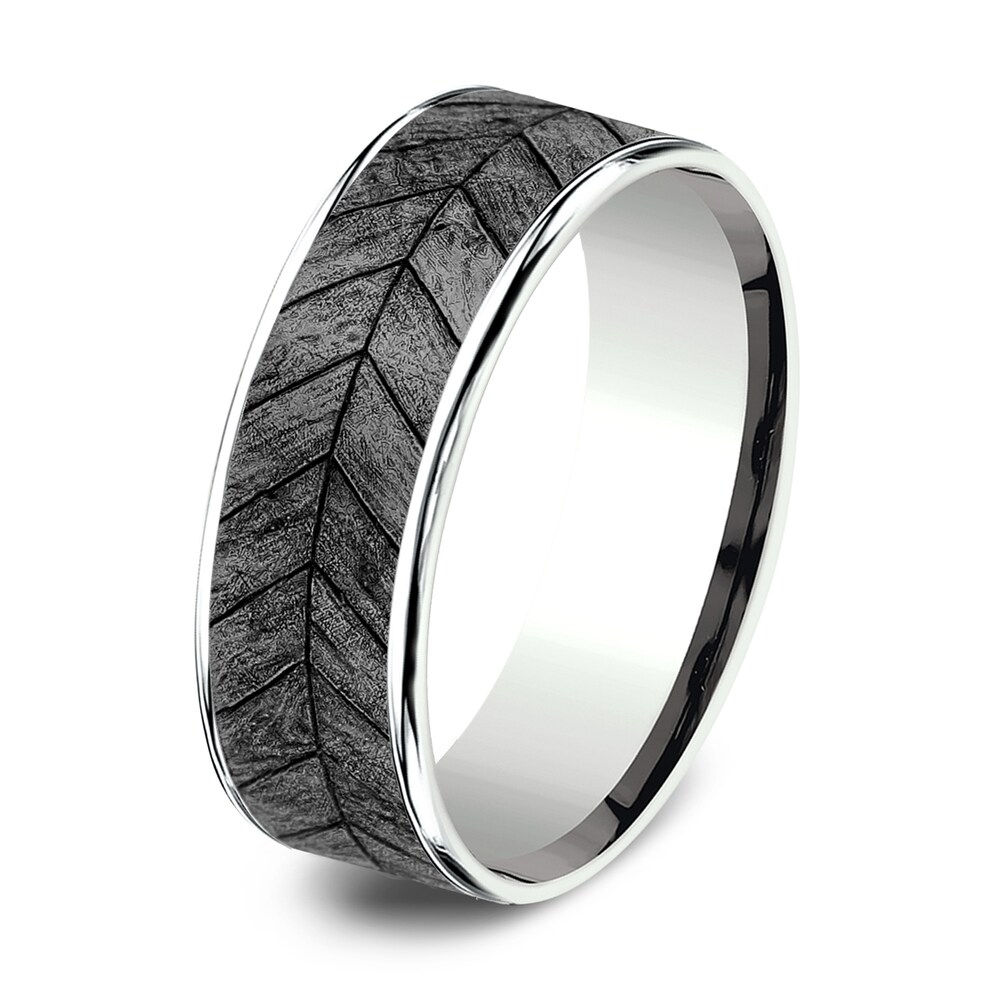 Chevron Wedding Band Tantalum/14K White Gold 7.5mm BDdpVYf2