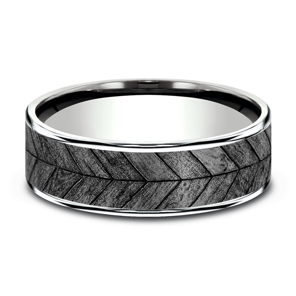 Chevron Wedding Band Tantalum/14K White Gold 7.5mm BDdpVYf2