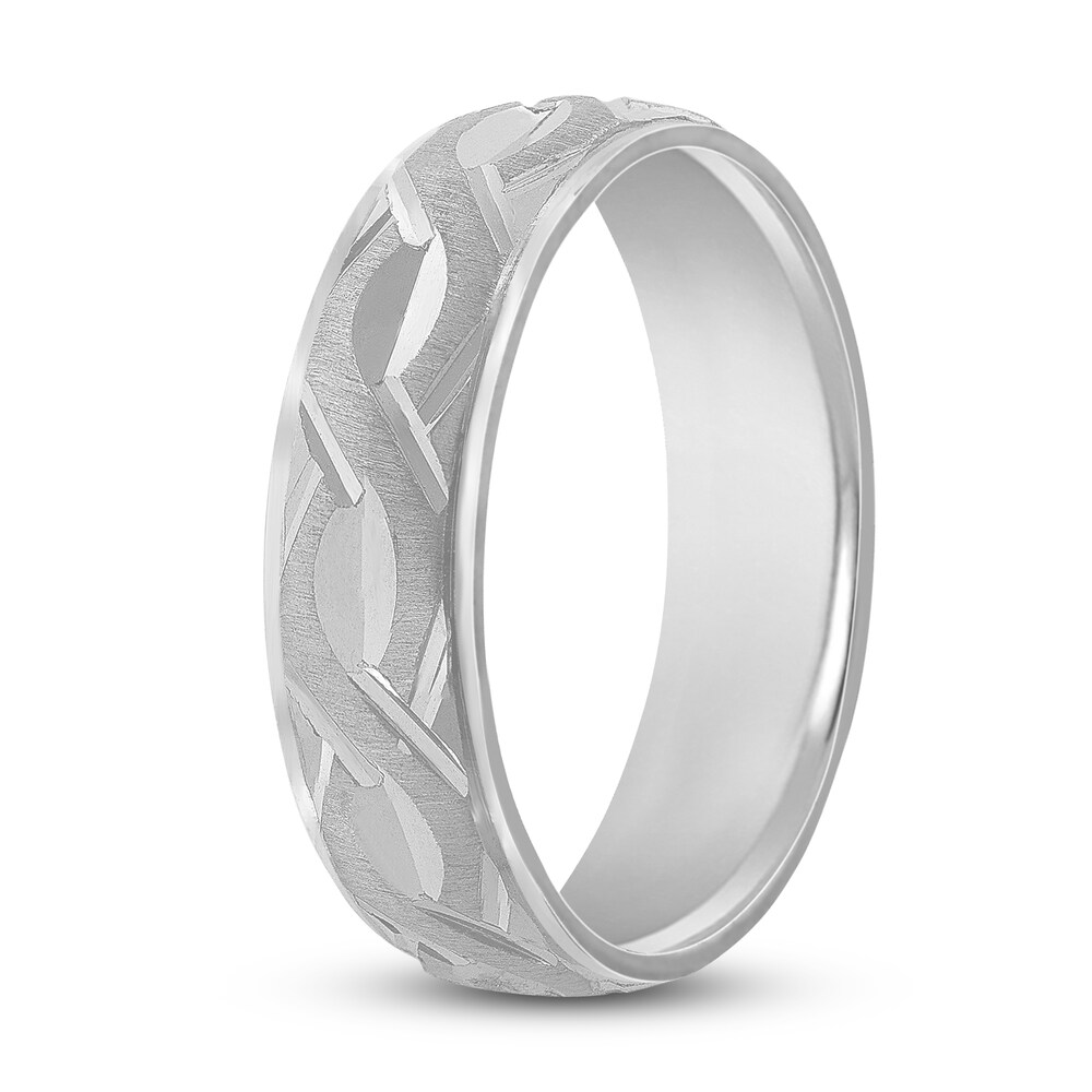 Carved Wedding Band 14K White Gold 6mm BMDjvWJP