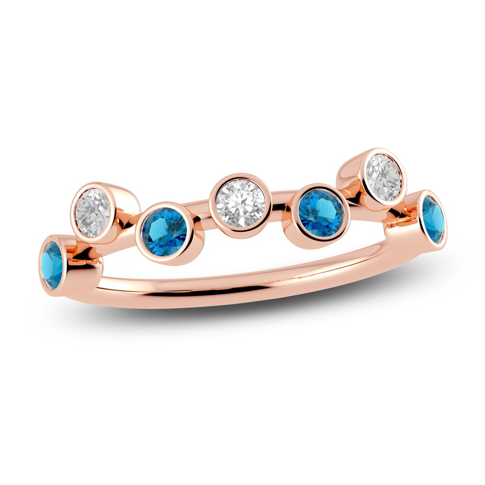 Juliette Maison Natural White Sapphire & Natural Blue Zircon Ring 10K Rose Gold BUmQu6fL