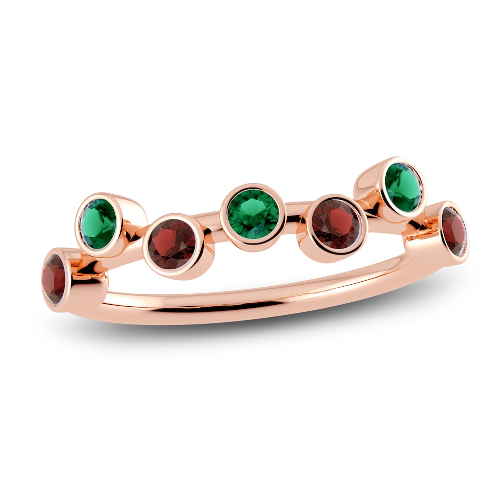 Juliette Maison Natural Emerald & Natural Garnet Ring 10K Rose Gold BhzTDyx3