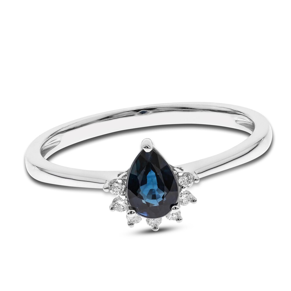 Natural Blue Sapphire Ring 1/20 ct tw Diamonds 14K White Gold BpJMluGu